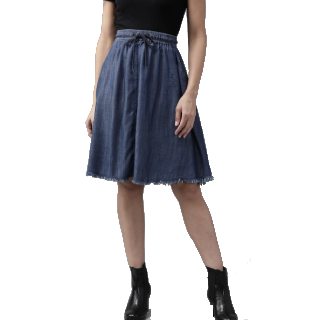 Roadster Women Navy Pure Cotton Chambray Solid A-Line Skirt at Rs.899